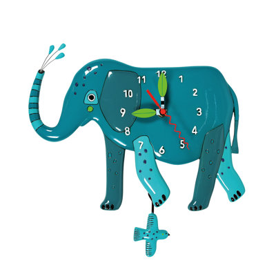 Allen Designs - Éléphant géant bleu à pile, horloge murale 9,25 pouces