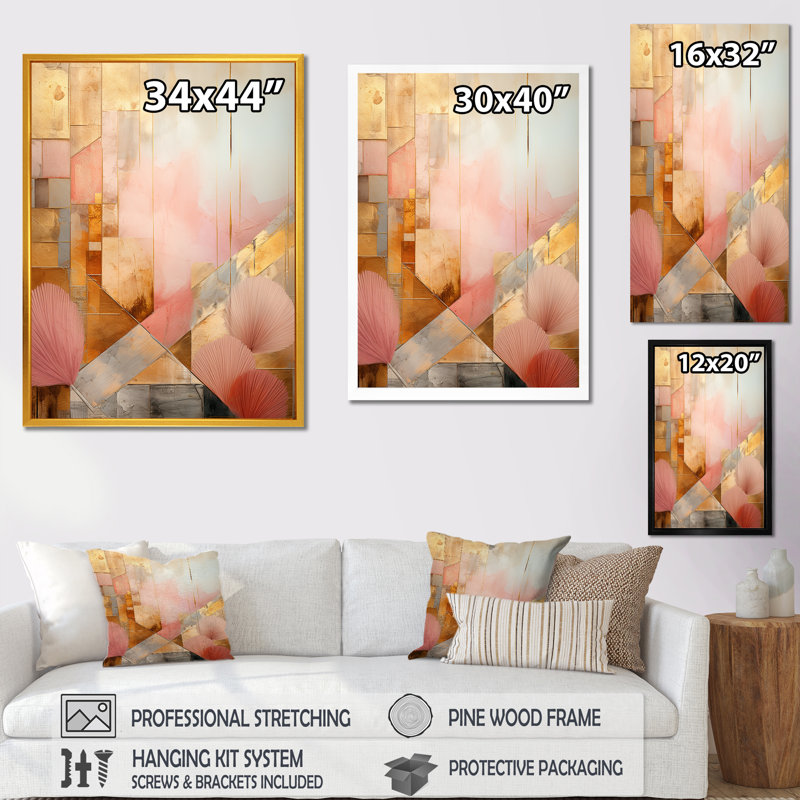 Décoration murale allure boho chic aquarelle rétro en or rose - cubisme abstrait, Cadre doré à une seule photo