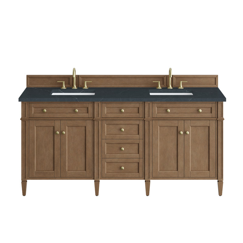 Meuble-lavabo double l 72 po Dussault, Pierre de savon anthracite, 8 po, Pacane