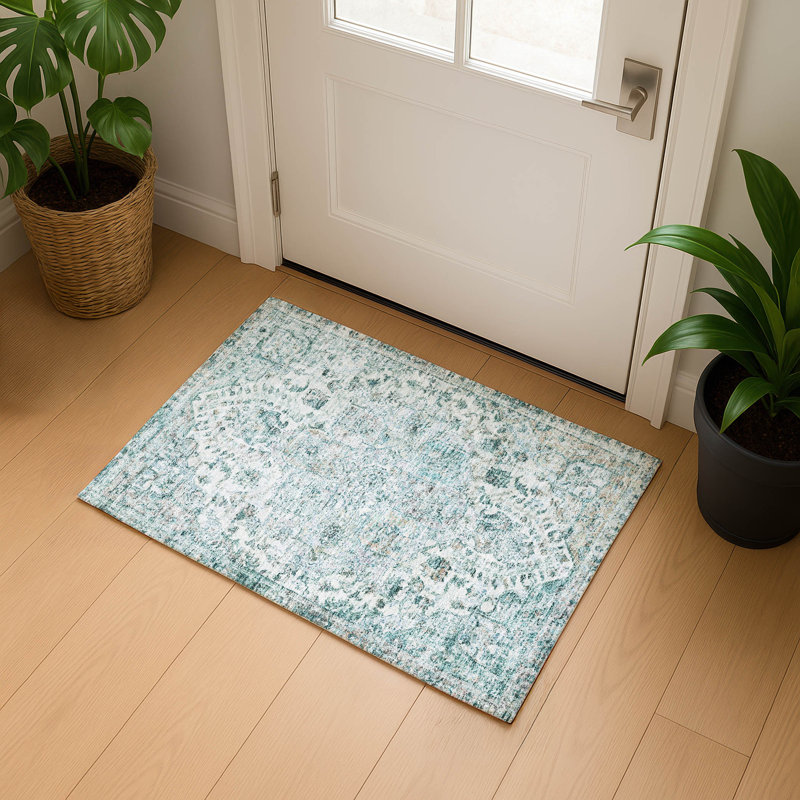 Premium Machine Washable Mayfield AMF2138 global Rug, 1'8" x 2'6", Teal