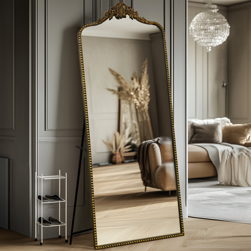 Miroir de plancher arqué antique, 75 po x 30 po, Noir rétro