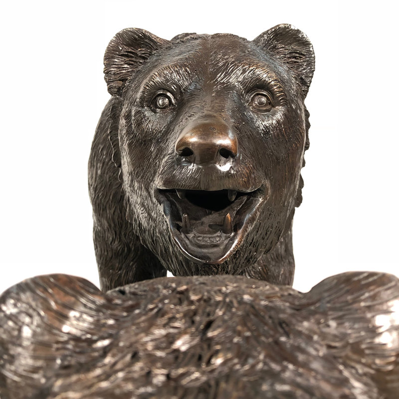 Sculpture bronze grande famille d'ours sur bûche