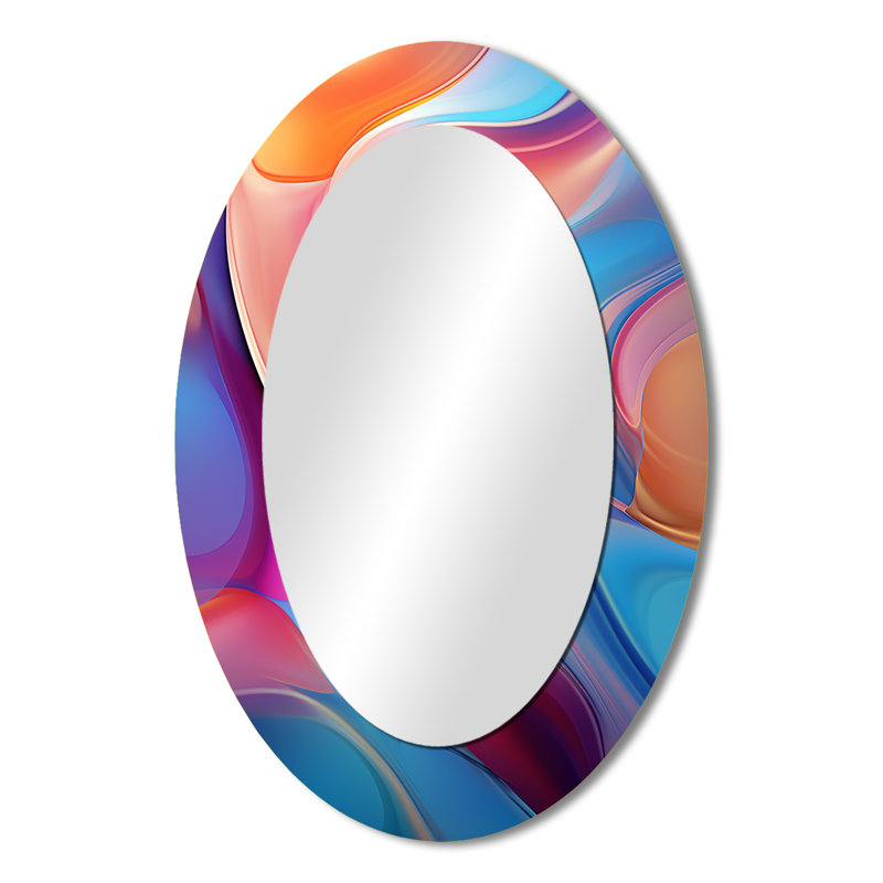 Transitionnel rose et bleu formes II - grand miroir mural ovale sur métal, 36 po x 24 po