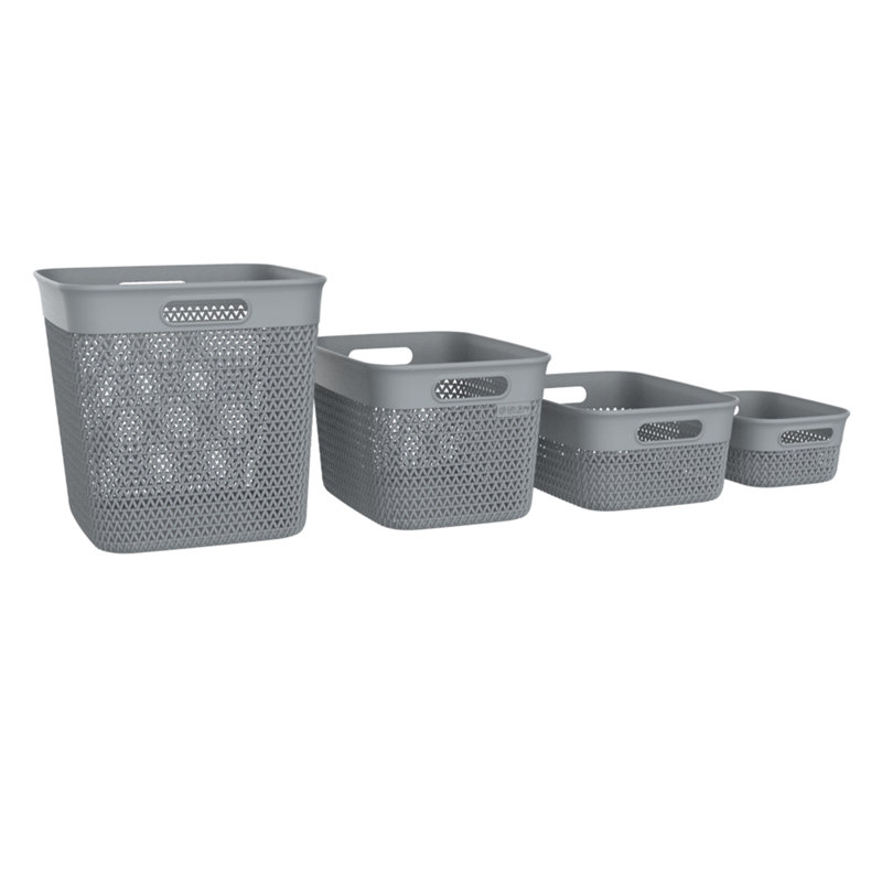  26 Qt Decorative Storage Basket Plastic Home Organizer, Gray, 1