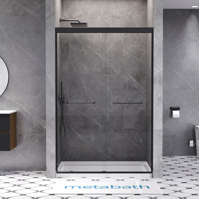 44"-48" W X 72" H Semi Frameless Double Sliding Shower Door with 5/16" (8mm) Tempered Clear Glass, Matte Black