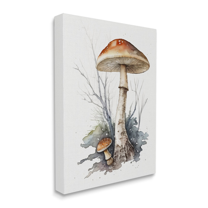 Champignon aquarelle sur toile, H 48 po x l 36 po x P 1,5 po