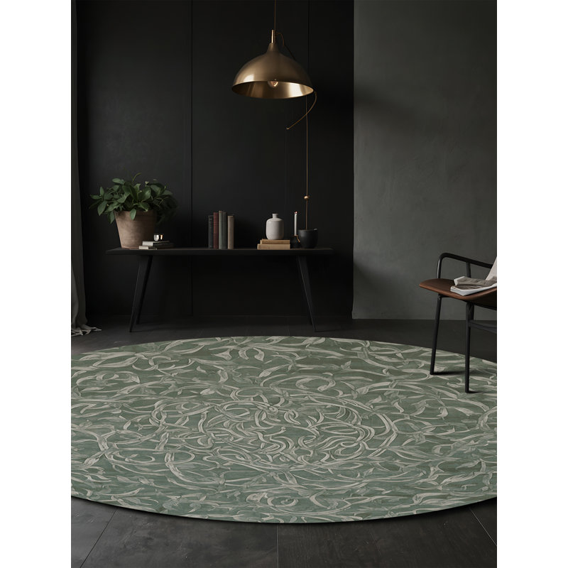 Machine Washable Green Area Rug, Round 5'
