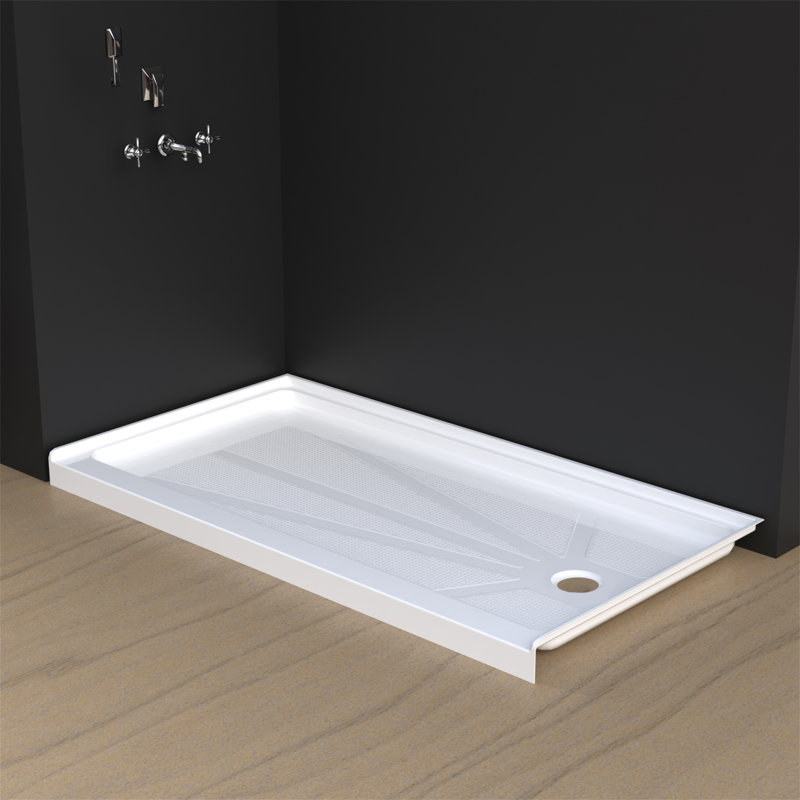 60" x 30" Rectangular Acrylic Single Threshold Shower Base with Right Drain - Triple Flange Alcove Shower Pan with Slip-Resistant Floor