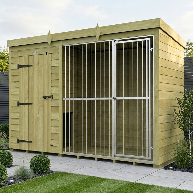 Total Sheds 12ft x 4ft Dog Run Full Height With Bars - Outdoor Dog Kennel - Pressure Treated Timber - UK Manufactured