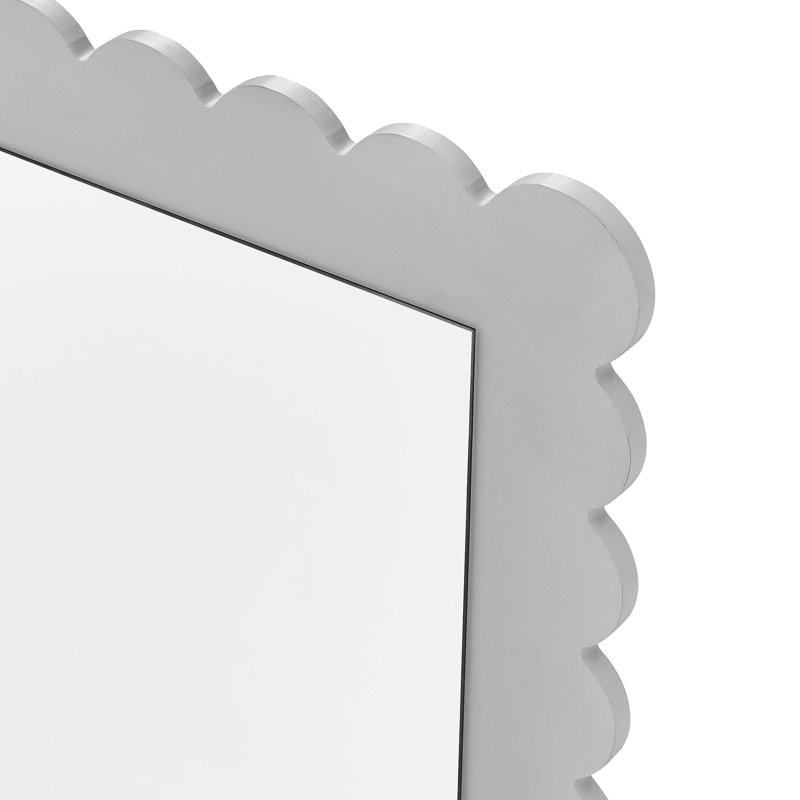 Emmeline Scalloped Rectangle Wall Mirror,  Light Gray, 36.22" x 22.44"