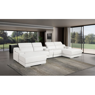 Canapé modulaire blanc en U de qualité supérieure avec accoudoirs réglables en cuir italien 5 pièces blanc