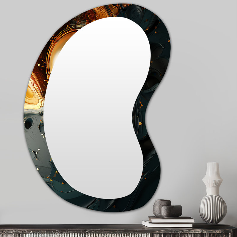 Red And Black Liquid Ink Abstraction II - Abstract 3D Shapes Irregular Modern Large Wall Mirror, 31" x 22"
