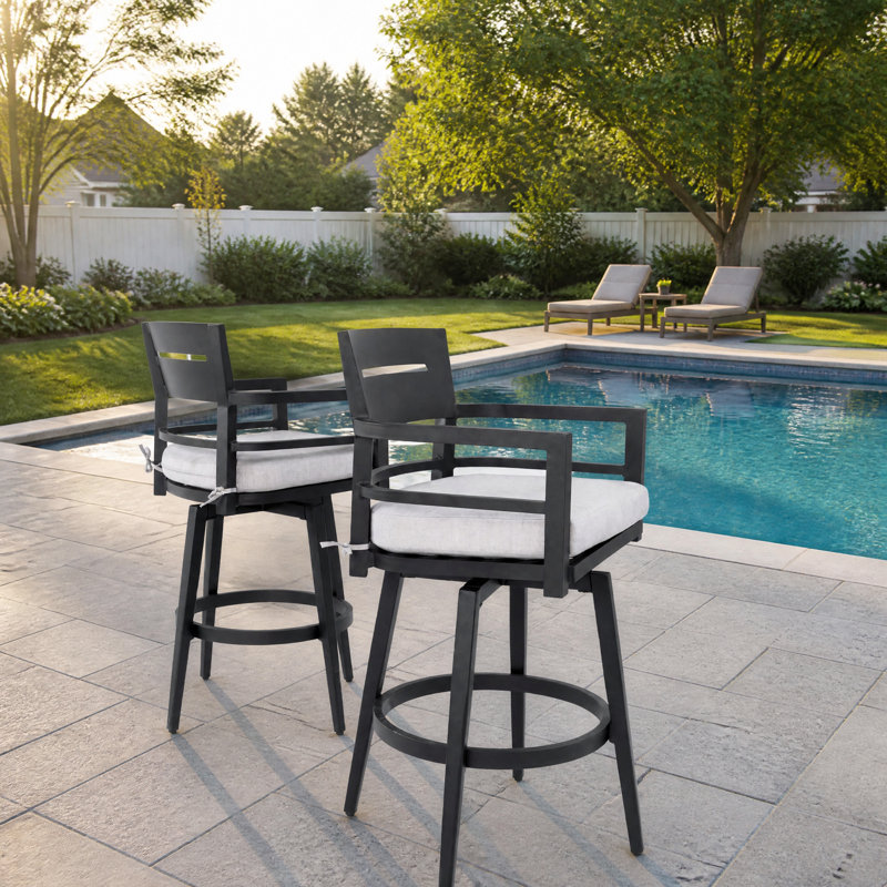 Tabourets de patio (ensemble de 2) - Chaises de bar pivotantes à 360 ° d'extérieur avec coussin Sunbrella, structure en aluminium résistant à la rouille et repose-pieds intégré - Noir Ember
