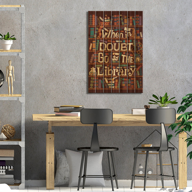 Bibliothèque - impression sans cadre sur bois, H 26 po x l 18 po x P 1,5 po