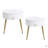 Easy Assembly End Tables With High Gloss Tabletops, Set Of 2, Modern Fluted 2 Side Tables With Drawers, Round Coffee Tables With Golden Legs