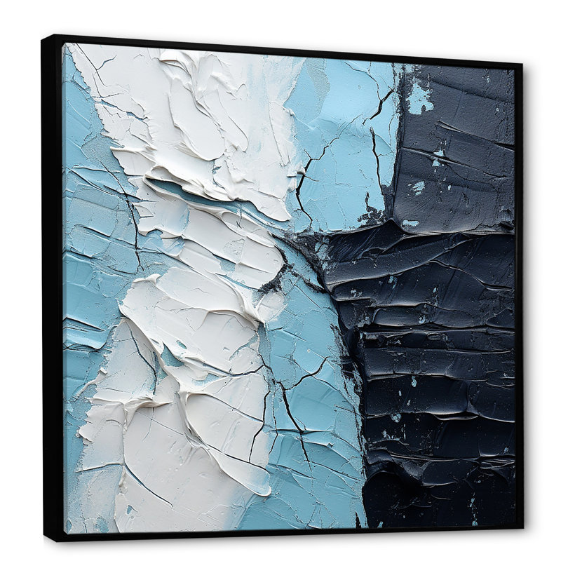 Minimalisme noir et bleu, peinture sur coin, Cadre flottant noir, H 36 po x l 36 po x P 1,5 po