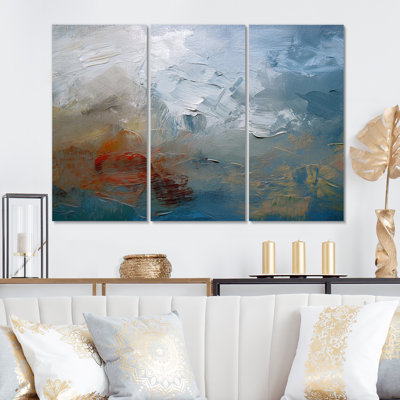 «Feeling Autumn Abstract», rouge, orange, bleu sur toile, 3 pièces
