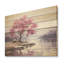Fleur de cerisier mauve au bord du lac II - Fleur de cerisier sur bois-842557621