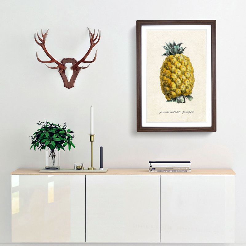 Illustration of a Pineapple - Framed Print, 36cm H x 27cm W x 2cm D, Walnut Framed