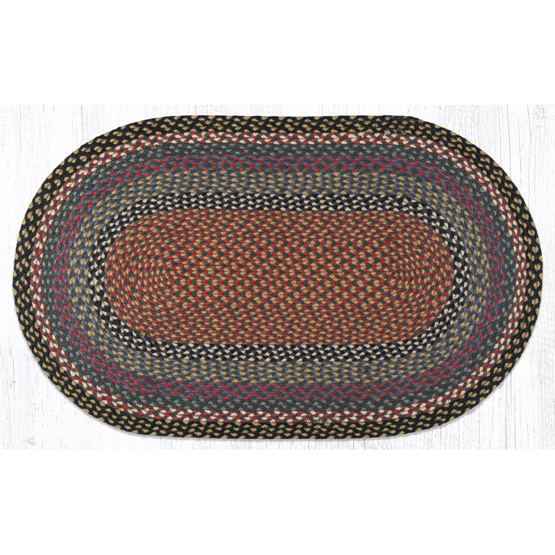  Tapis ovale tressé à la main bleu / gris / bourgogne - Accent douillet, Ovale 2 pi 3 po x 3 pi 9 po
