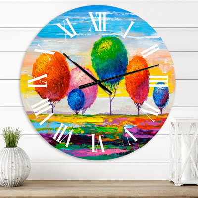 Colourful Ornamental Trees VI - Modern wall clock