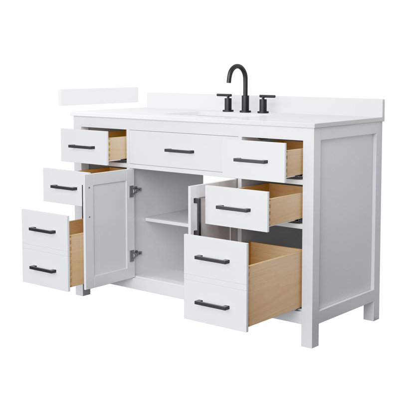 Beckett 54" Freestanding Single Bathroom Vanity with Quartz Top, Brushed Gold, White Quartz, Dark Blue