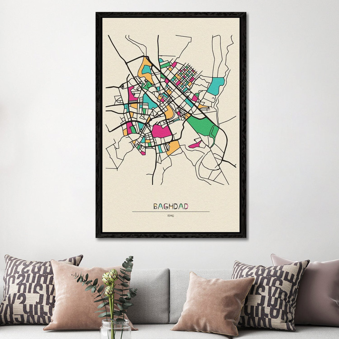 Baghdad, Iraq Map by Ayse Deniz Akerman - Print on Canvas