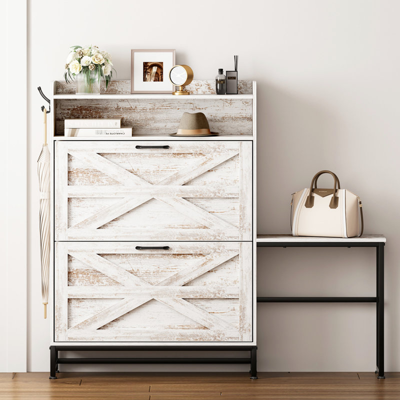 Armoire à chaussures grande capacité: blanc, avec armoire de rangement blanche à tiroir amovible - Polyvalent pour les couloirs