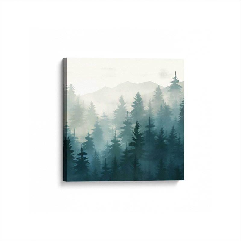 Misty Pine Forest in Blue Print on Canvas, Wrapped Canvas, 24" H x 24" W x 1.25" D