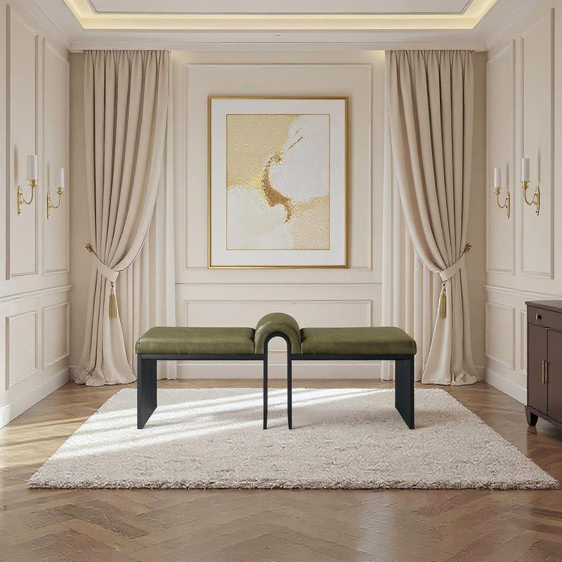Banc en cuir Delphine Vegan, Noir, Cuir olive végétalien