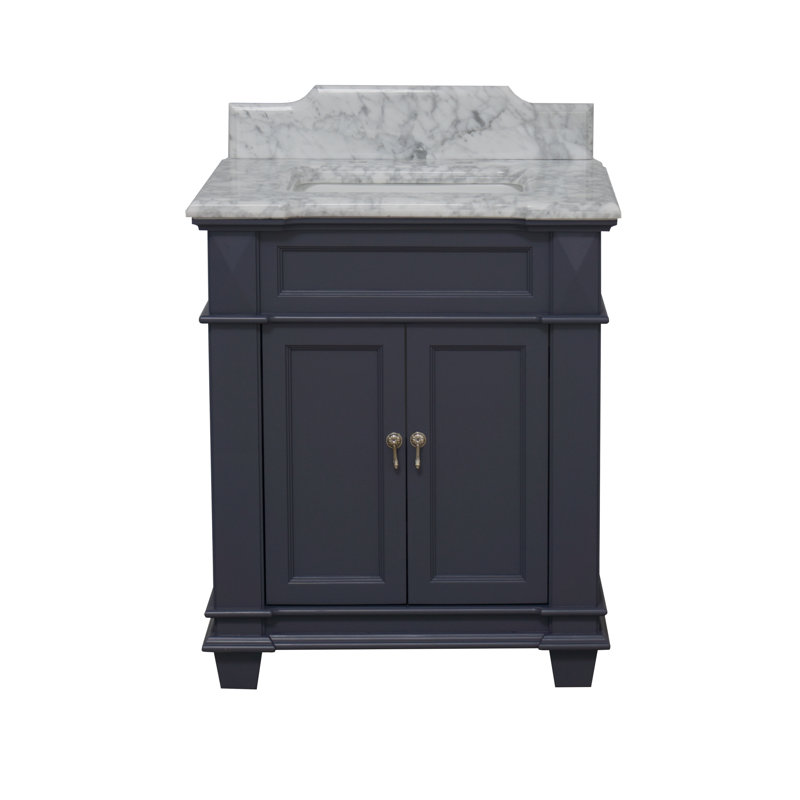 Aoibhin 30'' Single Bathroom Vanity with Top, Marine Gray, Carrara Marble