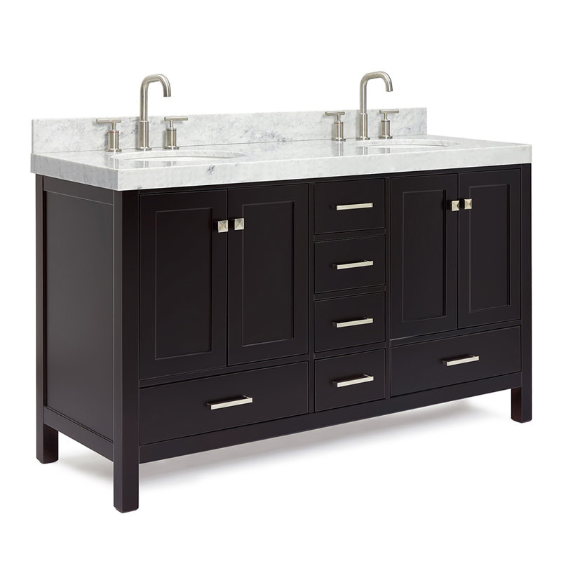 Meuble-lavabo double 72 po avec dessus de meuble-lavabo Cambridge, Espresso, Ovale, 60" W