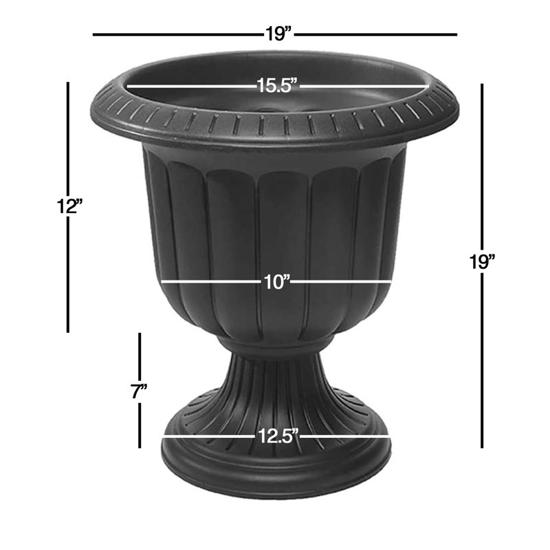 Tralee Urn Planter, Black, 19" H x 19" W x 19" D