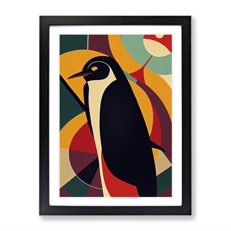 Penguin In Abstract No.2 - Wall Art, 36cm H x 27cm W, Black Framed Paper, White