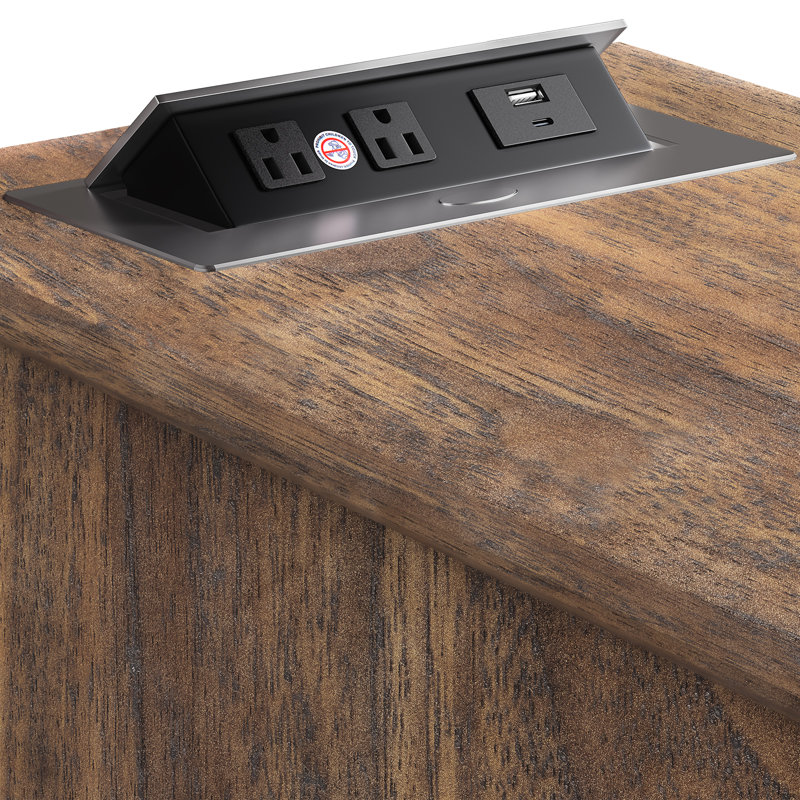3 Drawers End Tables with Storage and Built-in Outlets for Living Room, Brown, Brown