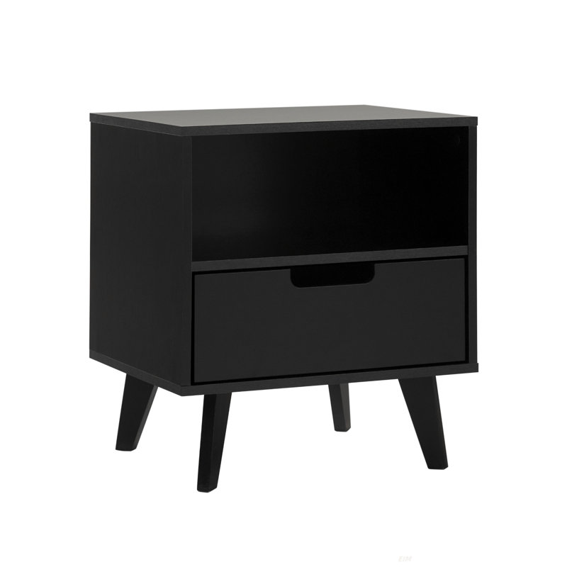 Table de chevet moderne à 1 tiroir avec casier ouvert, Noir