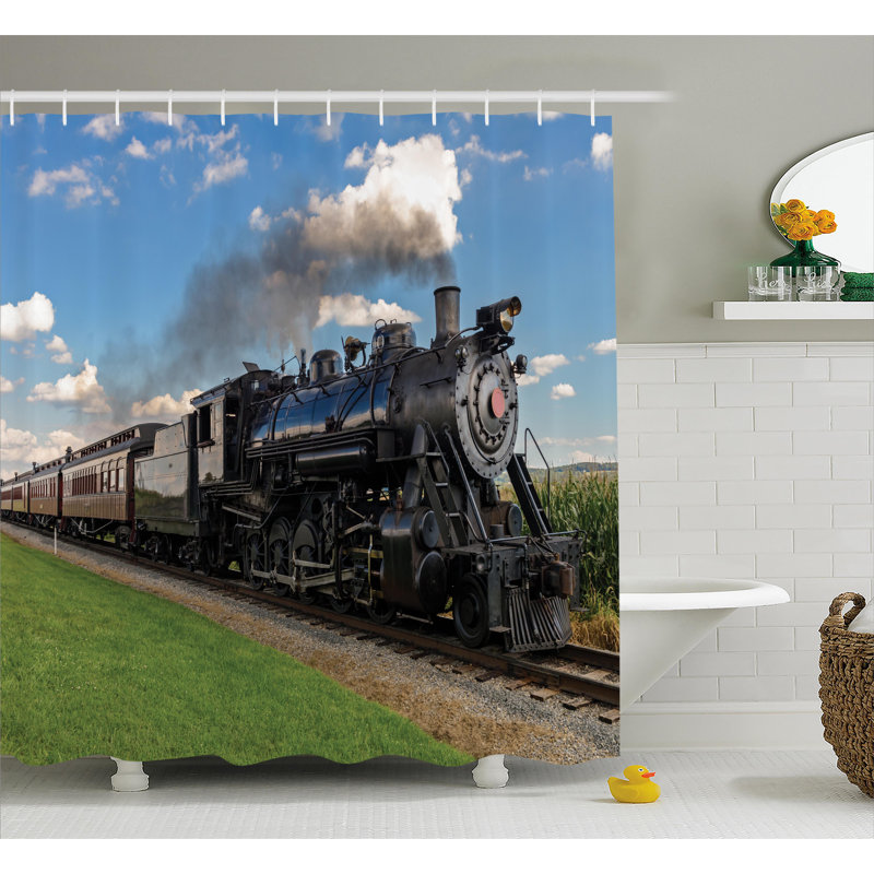 Rideau de douche simple à locomotive rétro Venessa, H 70 po x l 69 po