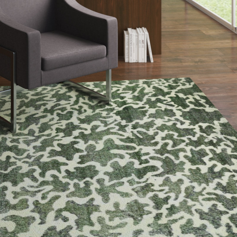 Tapis de la zone verte en laine touffeté à la main Tamensourt