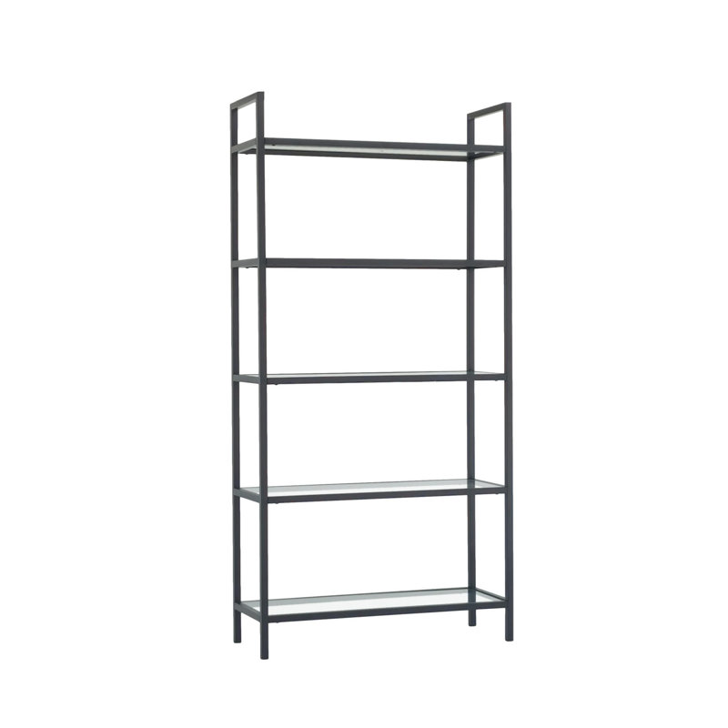 Modern Industrial Bookshelf, Black, 31.5 x 64.9 x 11.8 inches | 100% Tempered Glass Shelves (4 mm Thickness) with 100% Metal Frame | Wall-Mountable, Stylish Design for Home or Office Storage, Durable & Elegant