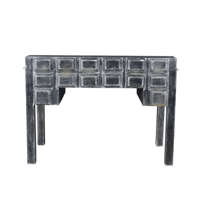 Black Mango Wood 7-Drawer Writing Desk