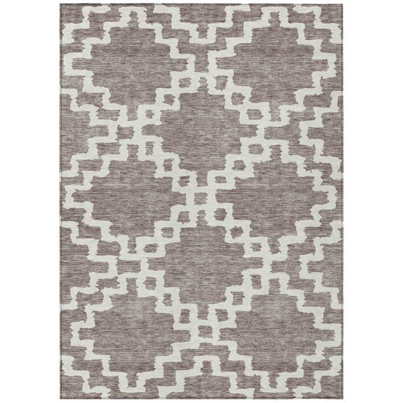 3' X 5' Taupe And Ivory Geometric Washable Indoor Outdoor Area Rug