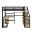 Lit mezzanine double en métal avec escalier, bureau et tablettes