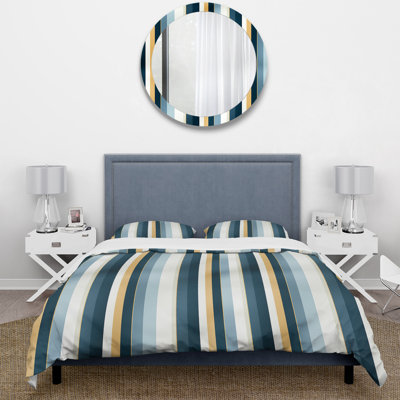 Blue And White Classic Pinstripe Pattern - Striped Duvet Cover Set - Microfiber Polyester