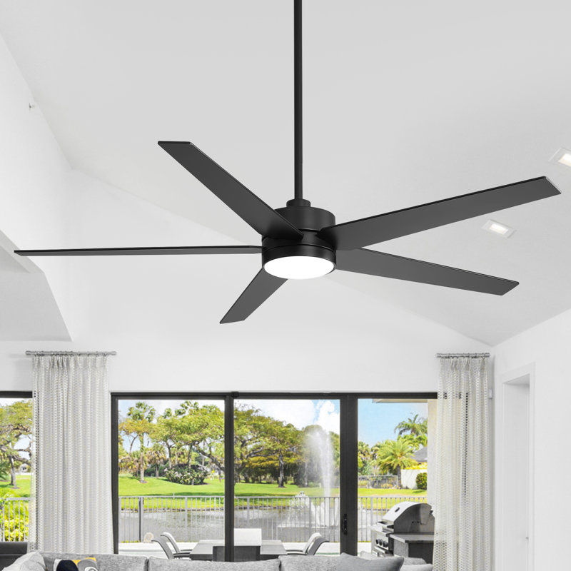 Elraine 65" Large Modern Ceiling Fan with Light Kit and Remote Control, 3 LED Colours, 6 Speed Noiseless DC Motor, 5 Plywood Blades, for Indoor/Covered Outdoor Use