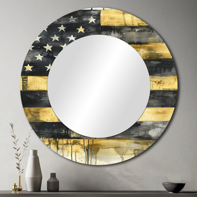 Drapeau américain rétro monochrome - décoration murale miroir traditionnel - imprimé sur métal