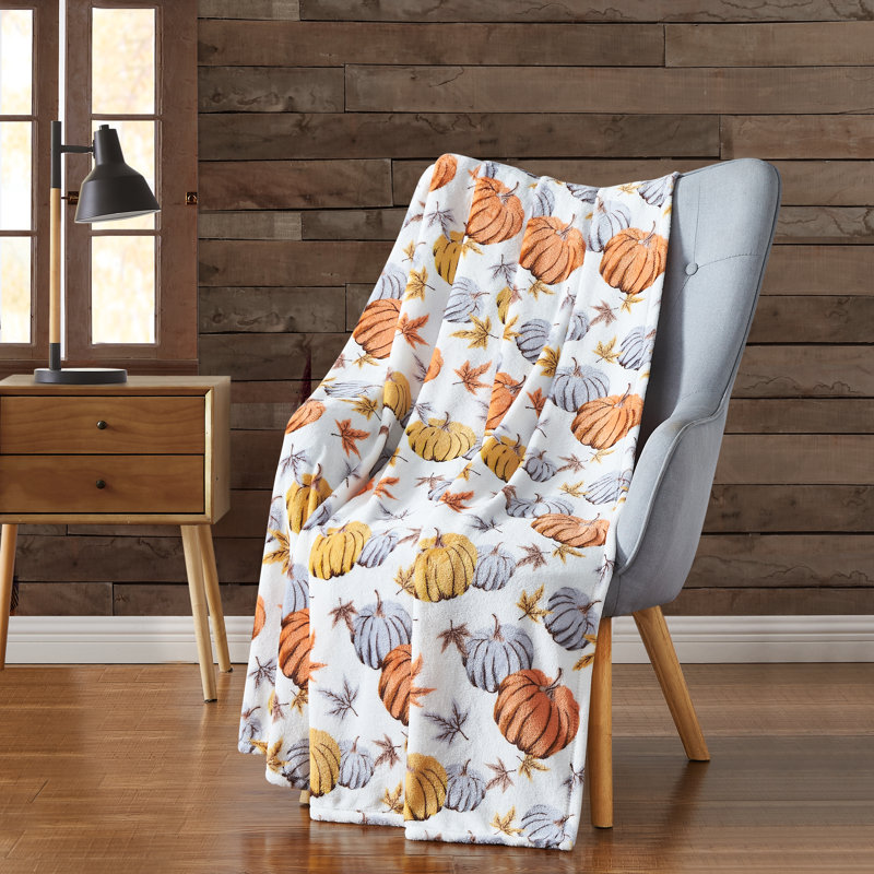 Harvest Gold Pumpkins Printed Flannel Throw 50"X70"