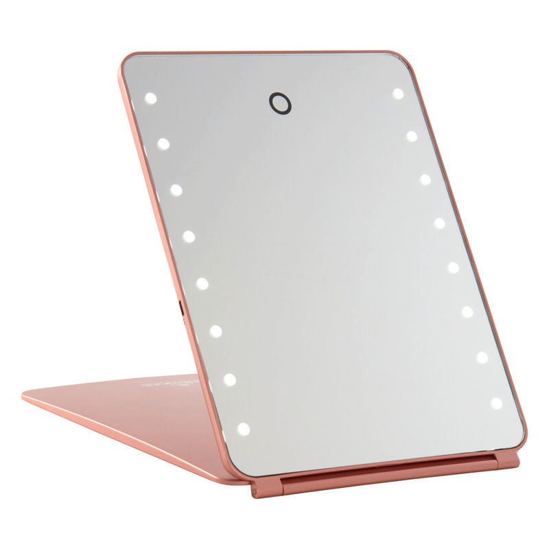 Mini-miroir à maquillage tactile à trois touches avec couvercle rabattable et miroir de coiffeuse, Or rose