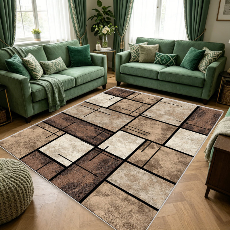 Brown Geometric Grid carpet-easy to clean, machine-washable, soft and comfortable; suitable for door mats, kitchens, living rooms, bedrooms, corridors, and laundry areas. Easy to clean, durable carpet for home decoration.