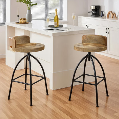 Ensemble de 2 tabourets à hauteur de comptoir de style industriel avec siège pivotant réglable de 25 à 31 pouces, brun et noir