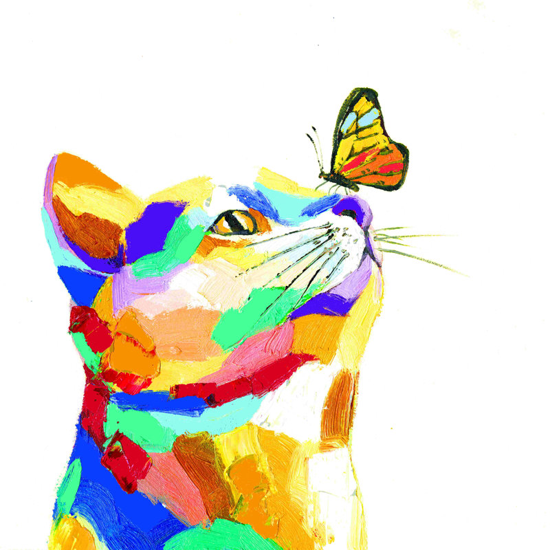 Pop Art Kitty - Peinture sur toile avec cadre flottant, H 12 po x l 12 po